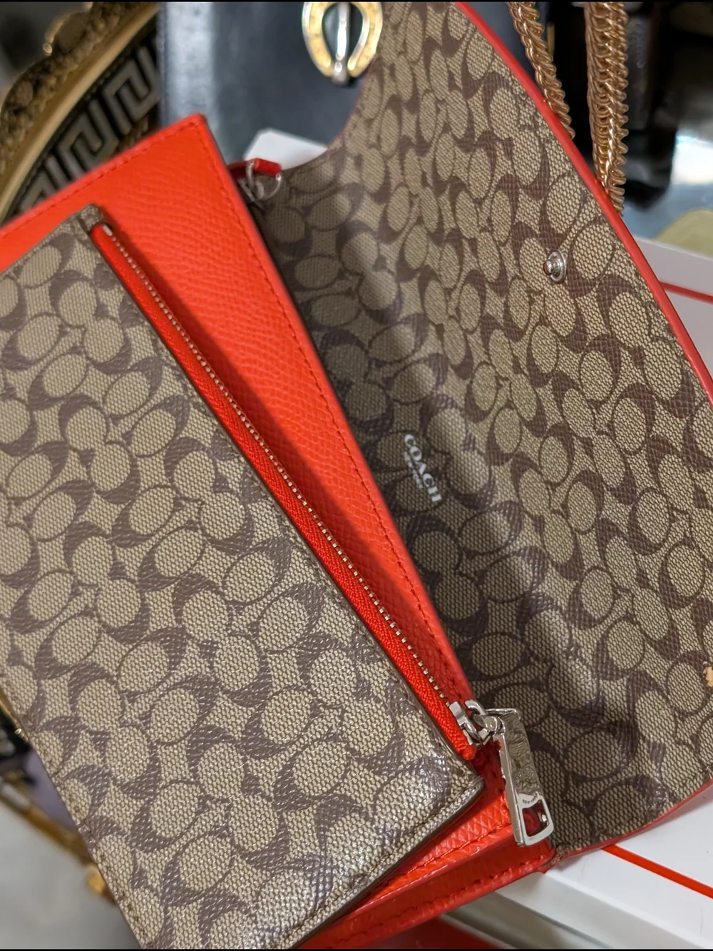 COACH Orange Leather Continental Wallet - Signature Logo